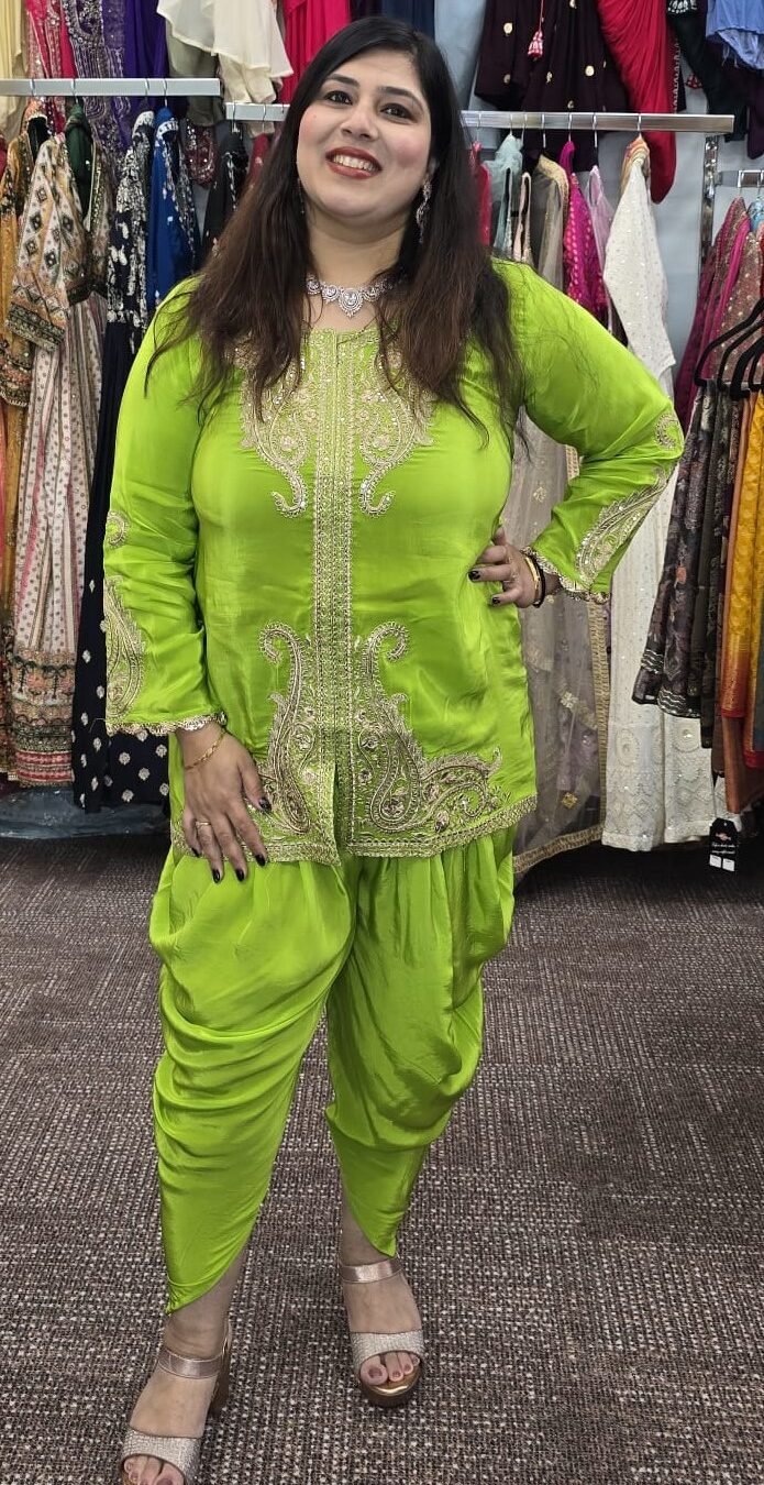 Lime Green Chinnon Dhoti/Tulip Cord Set