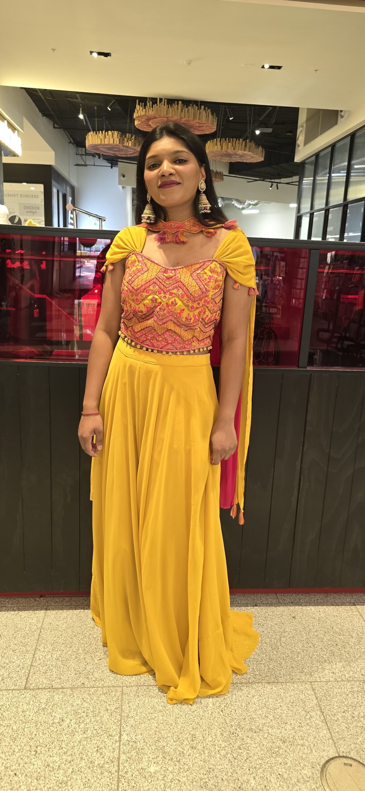 Yellow & Pink Indowestern Sharara Crop Top Set - Image 4