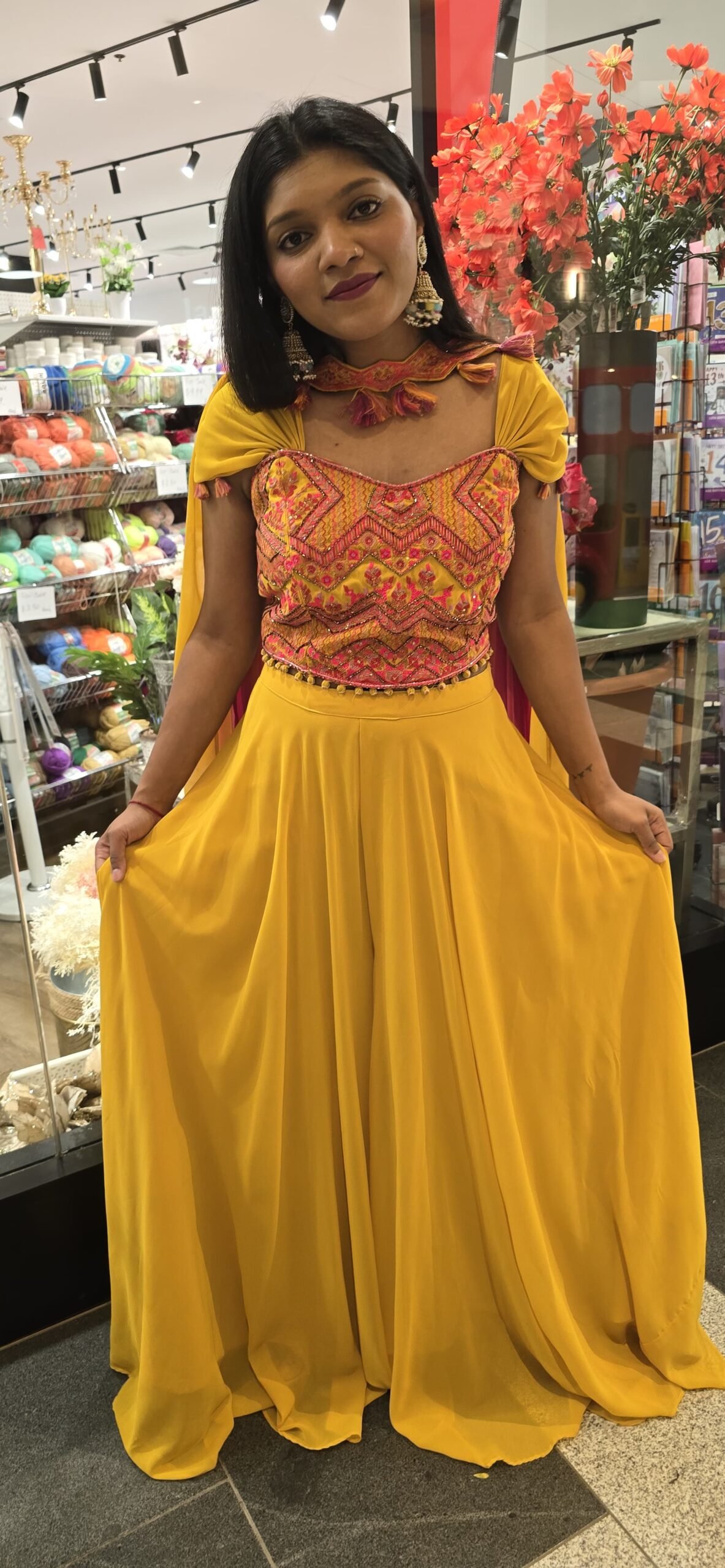 Yellow & Pink Indowestern Sharara Crop Top Set - Image 5