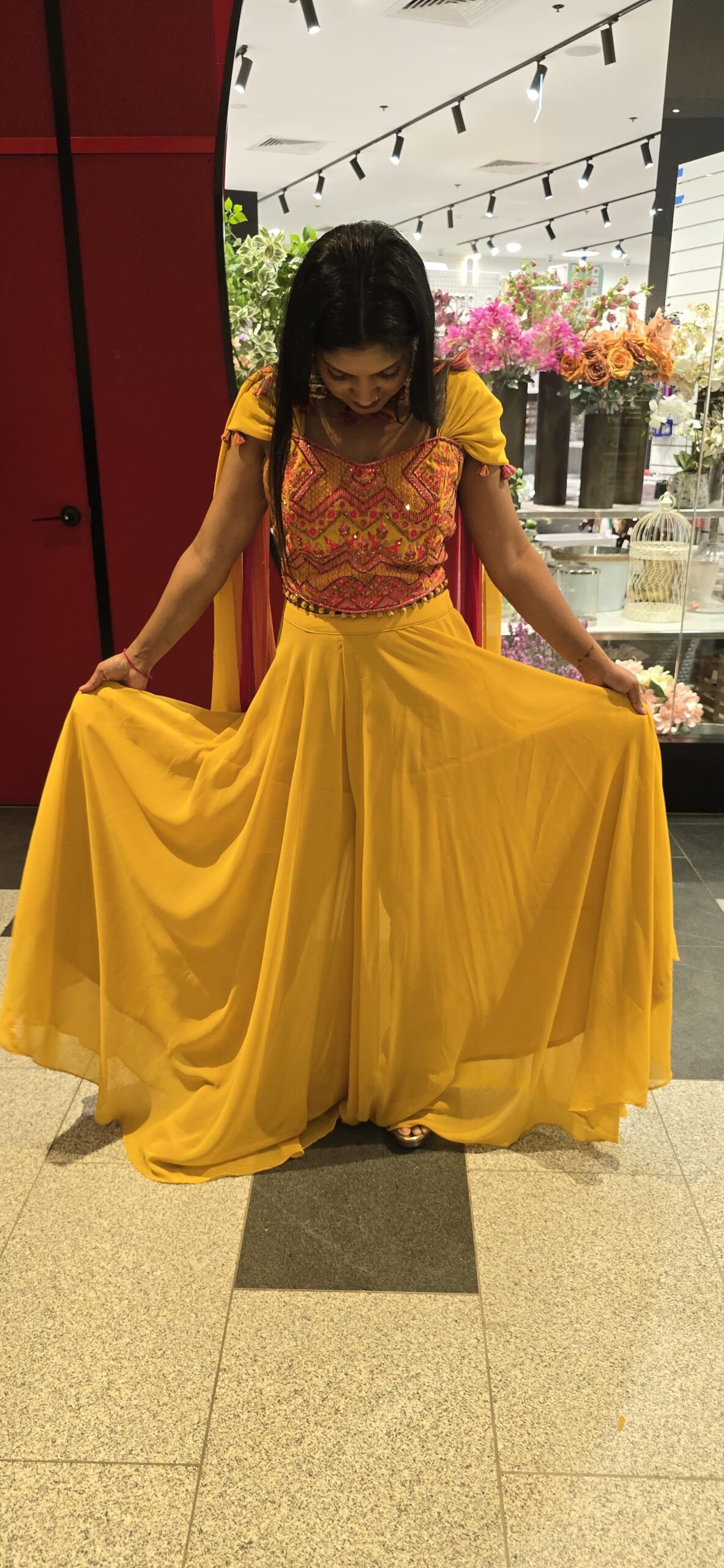 Yellow & Pink Indowestern Sharara Crop Top Set - Image 6