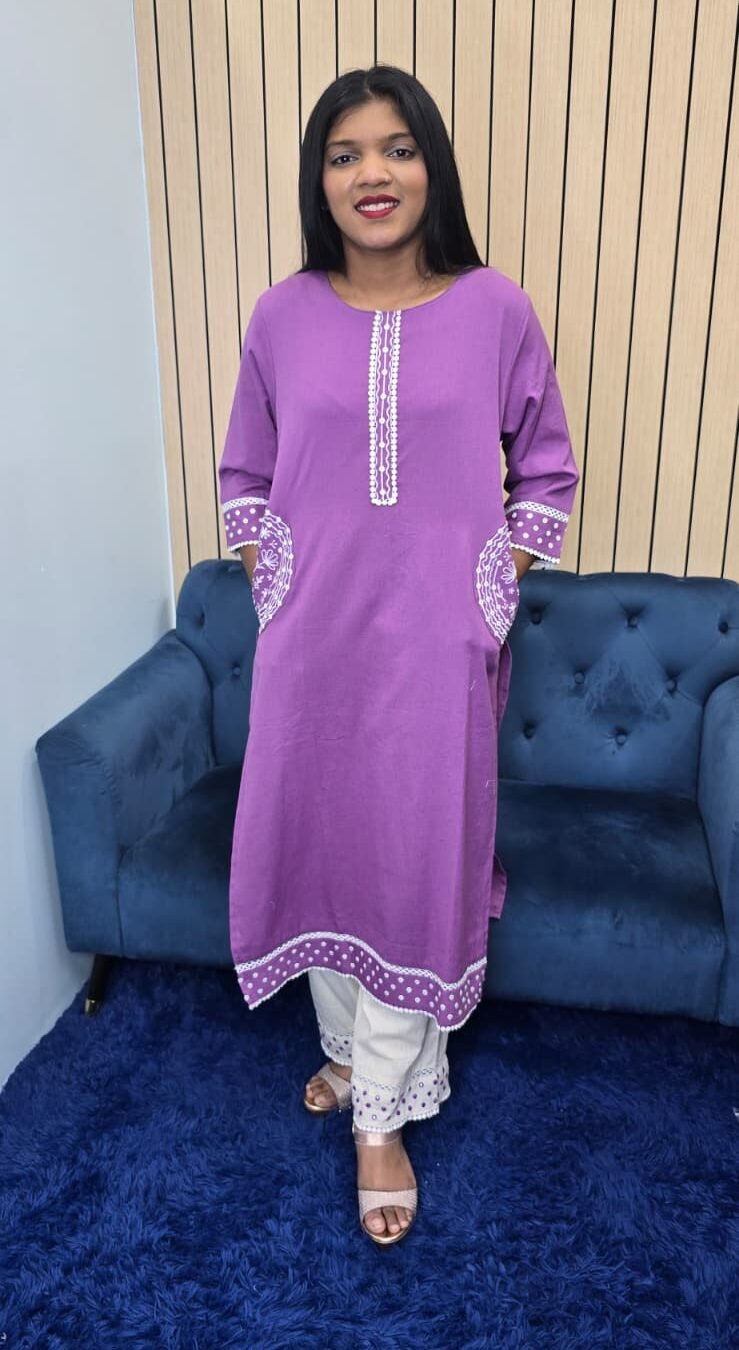 Purple Cotton Kurta / Co Ord Set