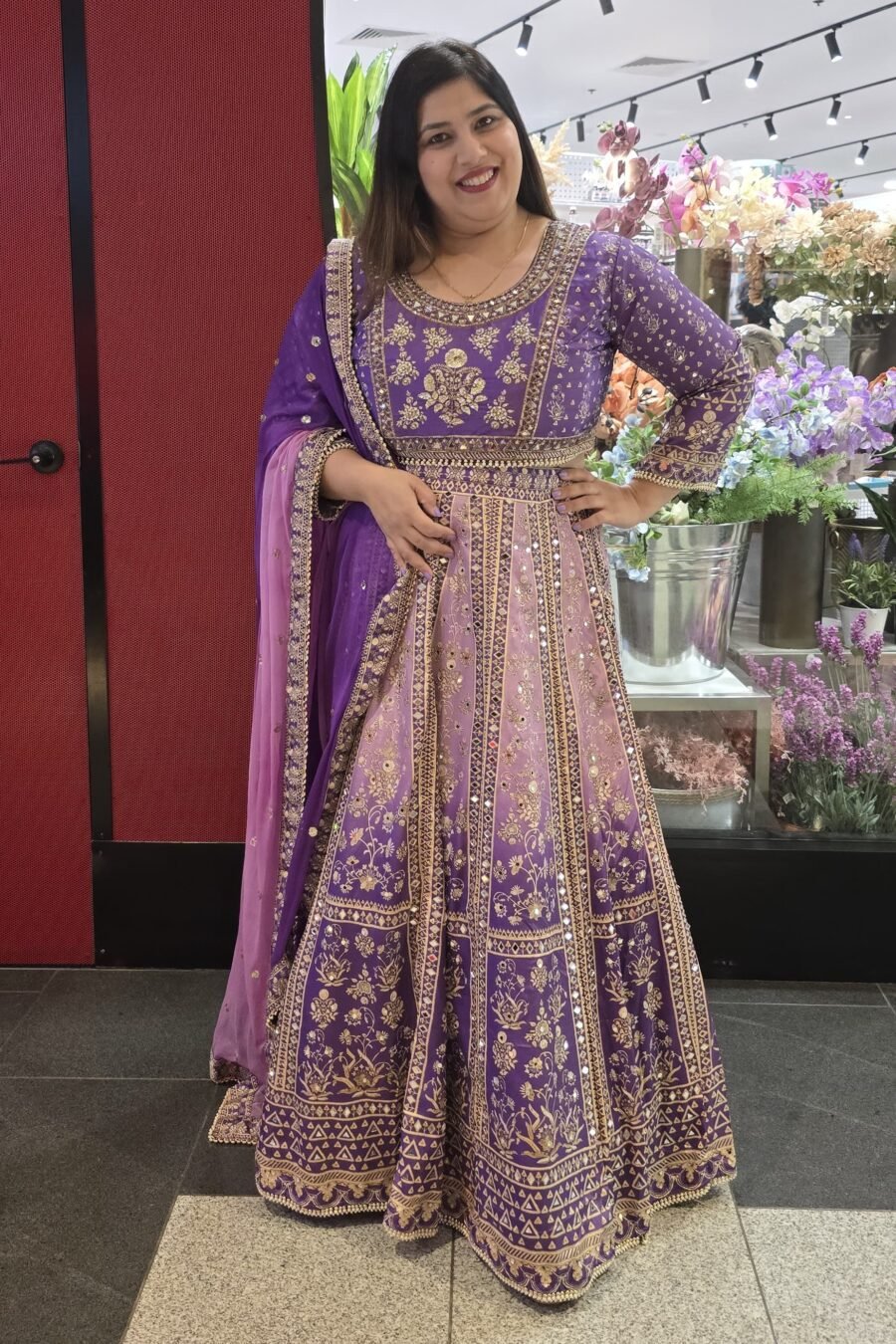 Elegant Purple Mirror Work Pure Crepe Lehenga