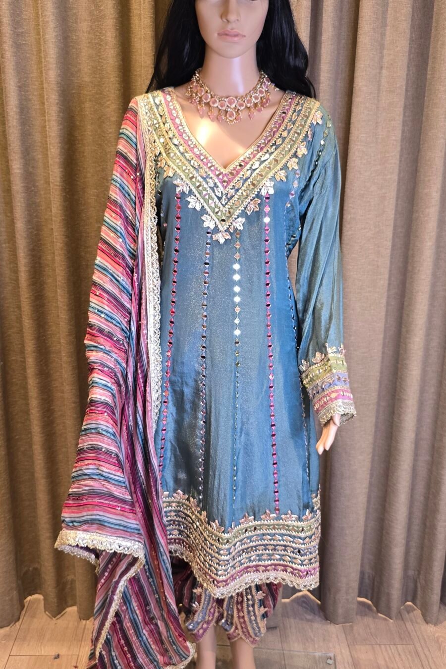 Teal Blue Heavy Dhoti/Tulip Suit