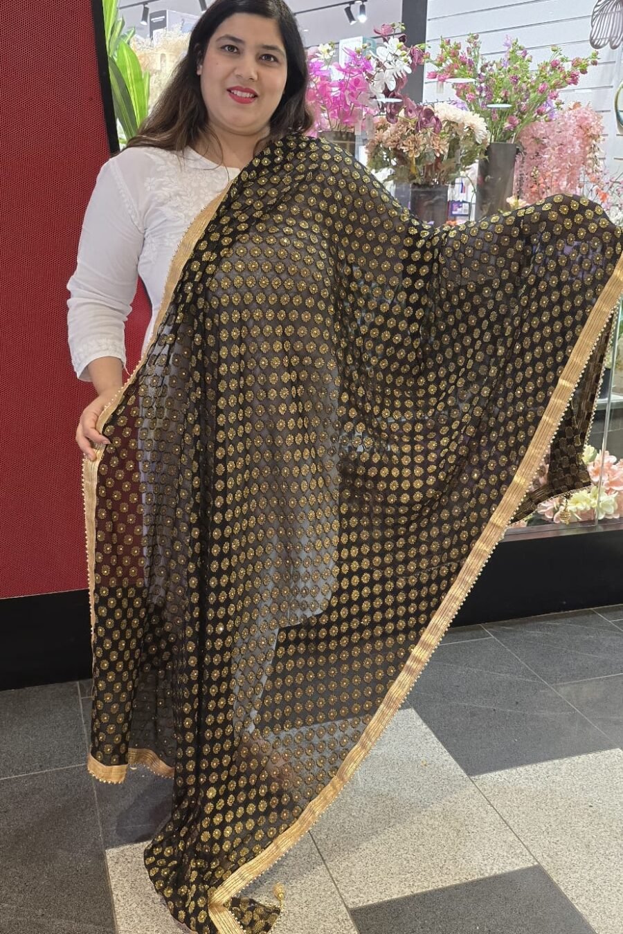 Black & Gold Viscose Dupatta