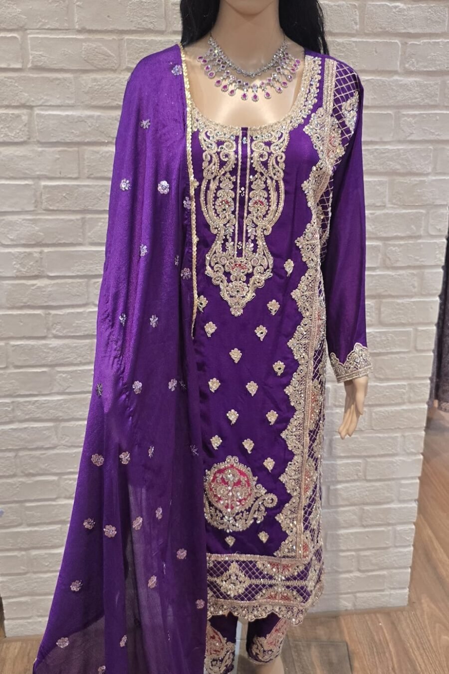 Navy & Teal Blue Heavy Stone Work Sharara