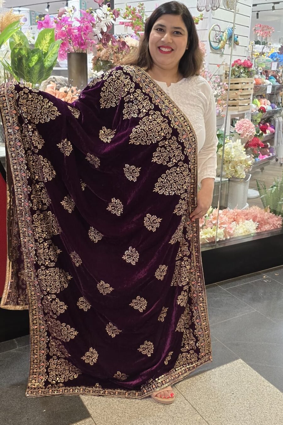 Heavy Wine Velvet Dupatta