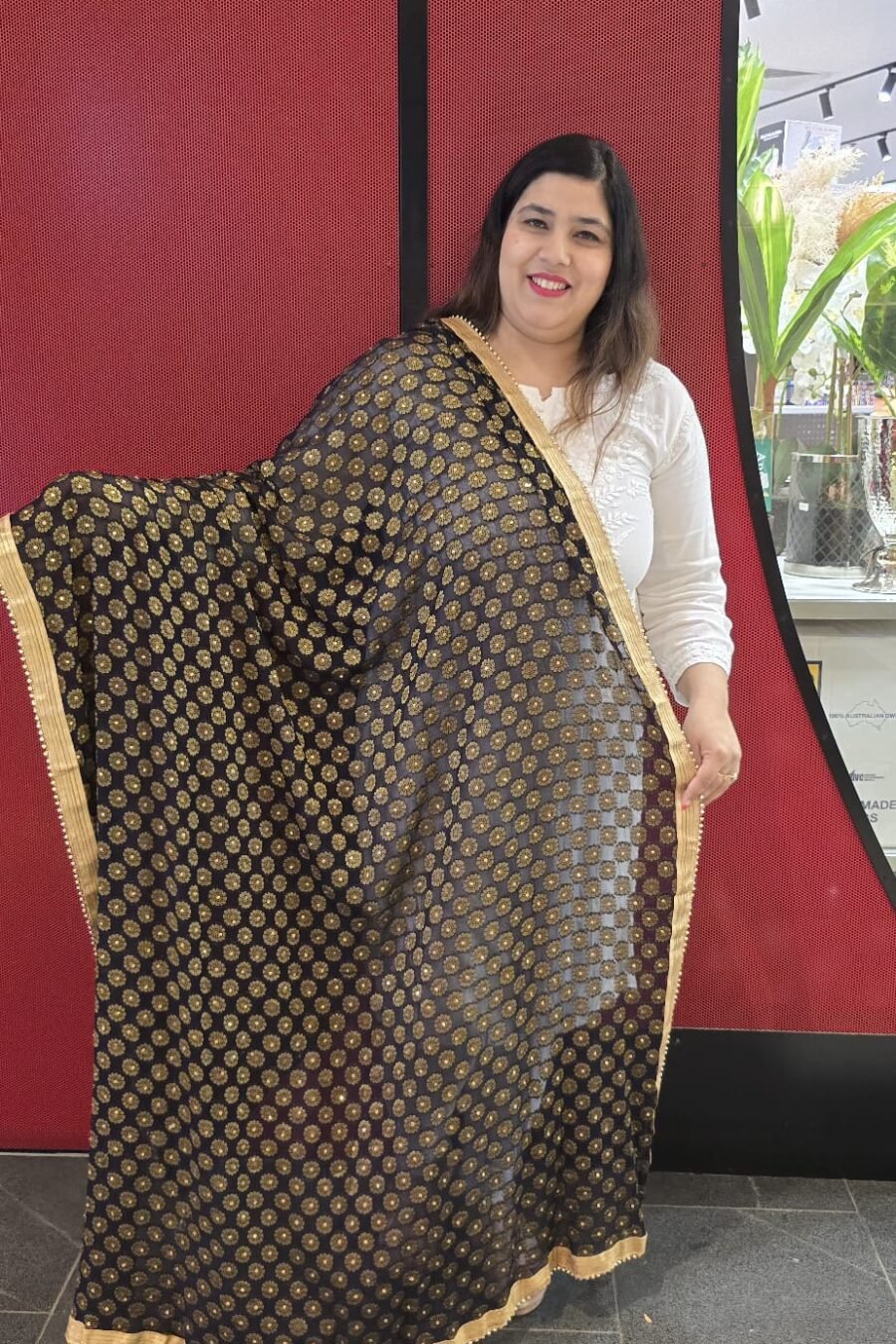 Navy Blue & Gold Viscose Dupatta