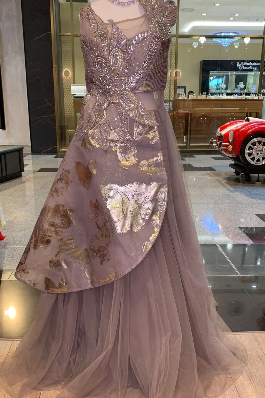 Pastel Fawn Brown Flairy Western Gown