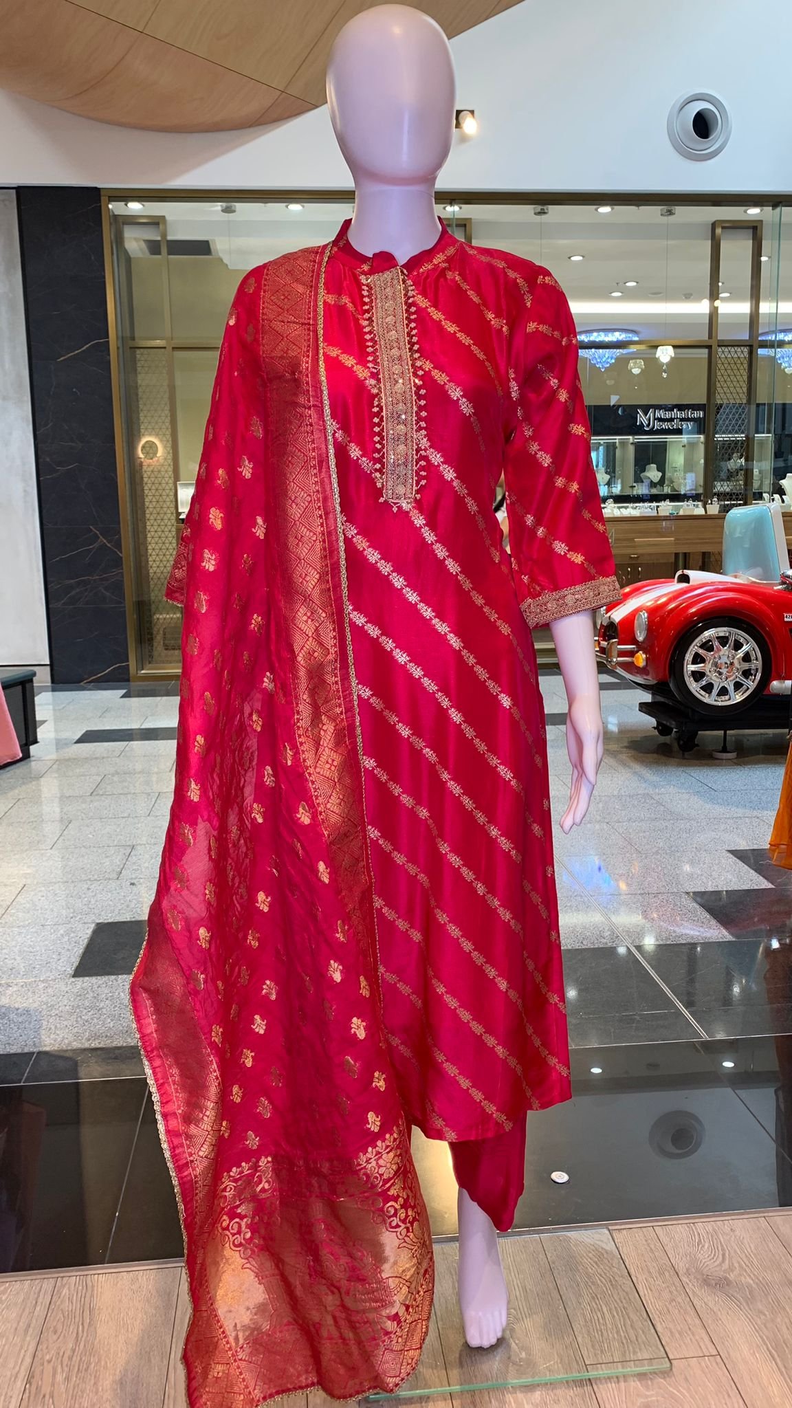 Red Banarasi Silk Suit - Image 3