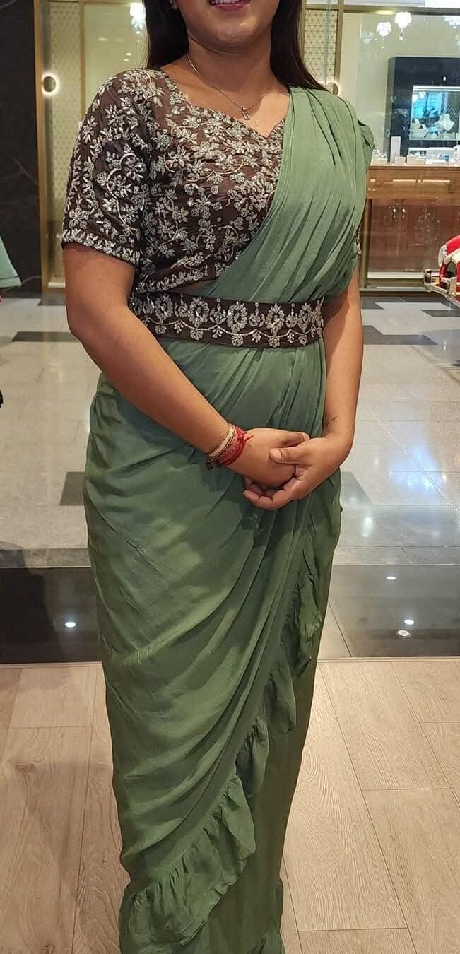 Mehendi Green Indowestern Ready to Wear Saree