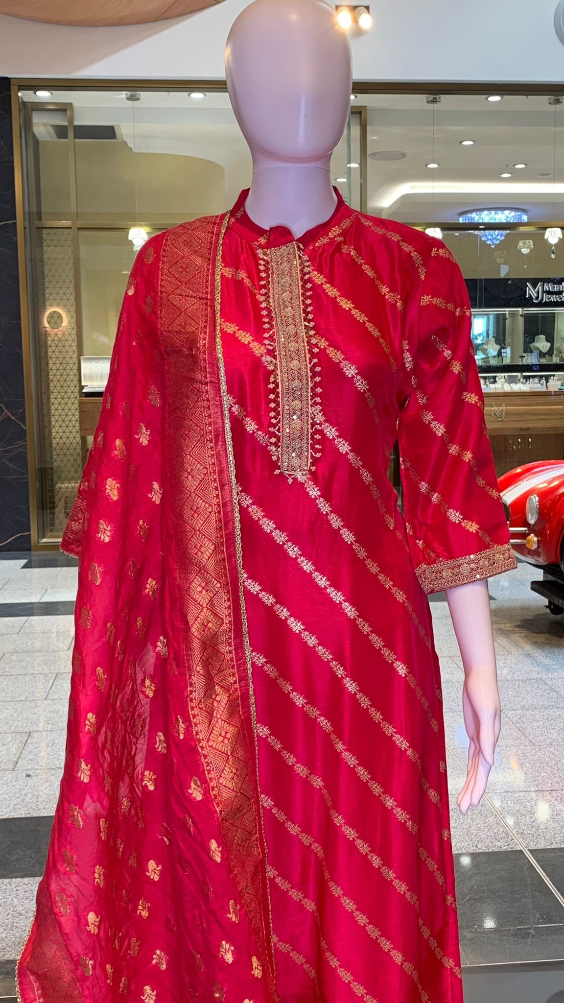 Red Banarasi Silk Suit - Image 4