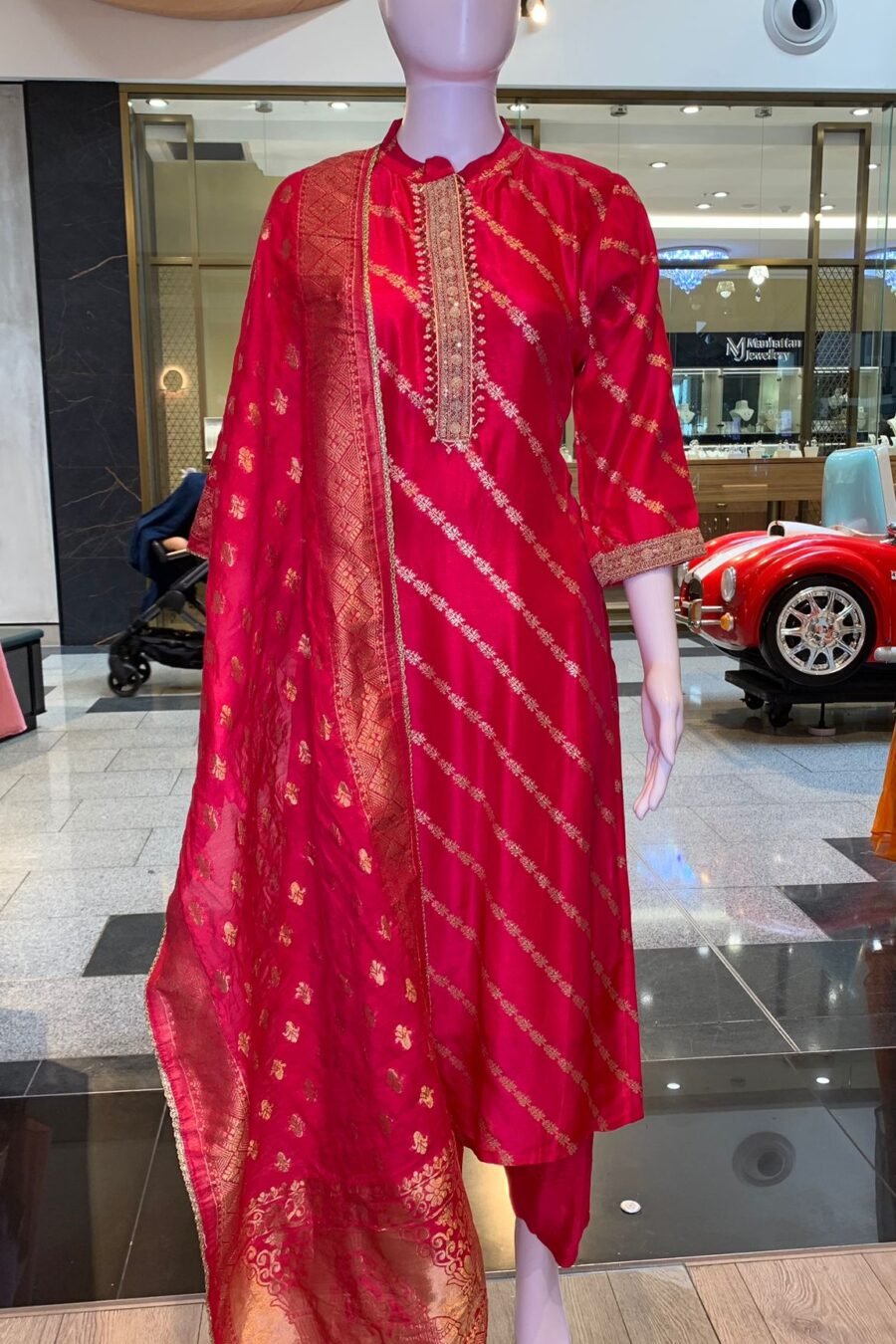 Red Banarasi Silk Suit