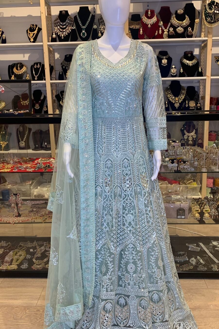 Pista Green Heavy Wedding Gown