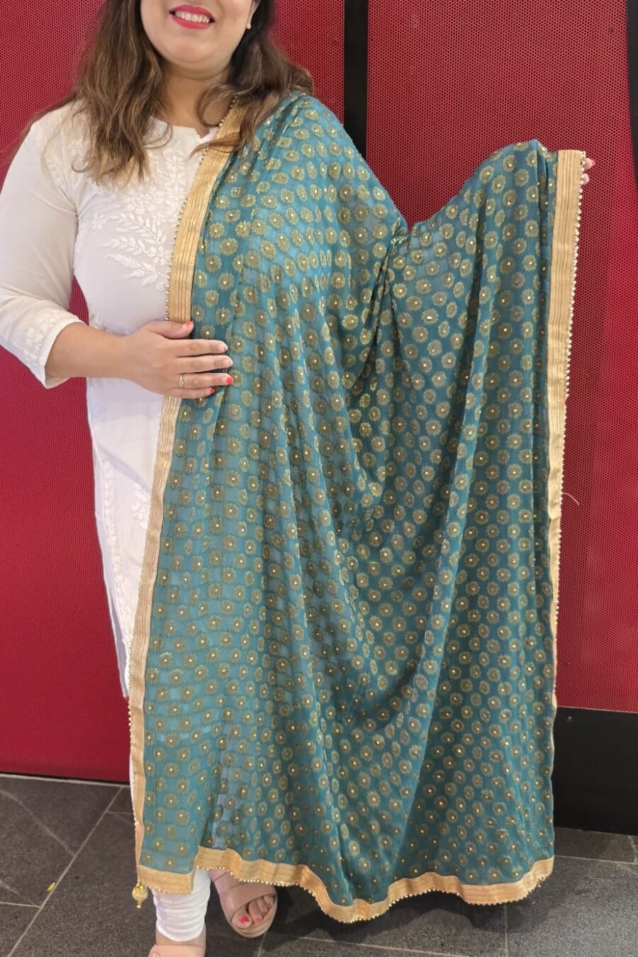 Bottle Green & Gold Viscose Dupatta