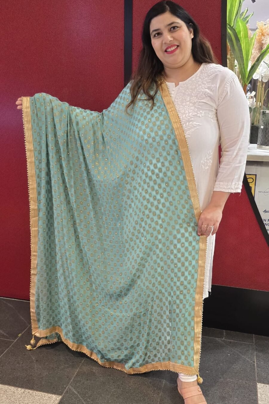 Teel Blue/Firouzi & Gold Viscose Dupatta