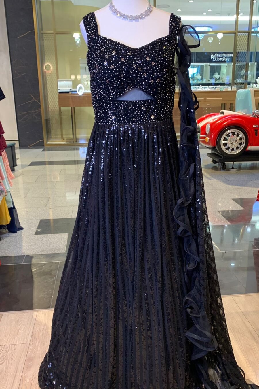 Black Sequence Work Wedding Gown