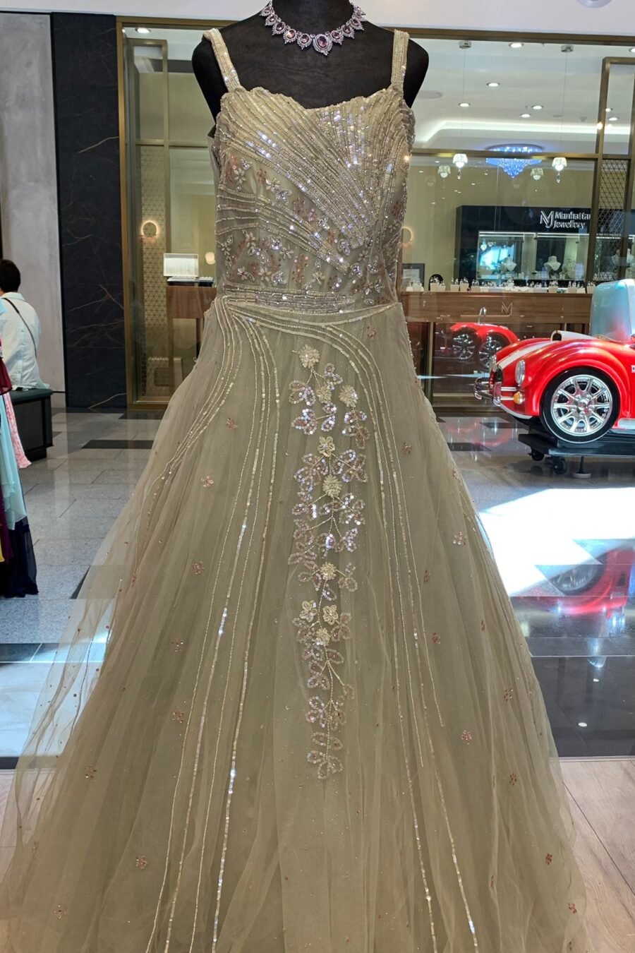 Pista Green Ball Flairy Weddiing Gown