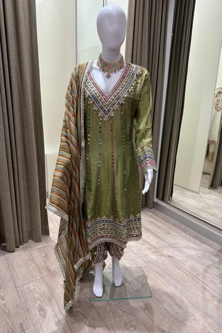 Mehendi Green Heavy Dhoti/Tulip Suit