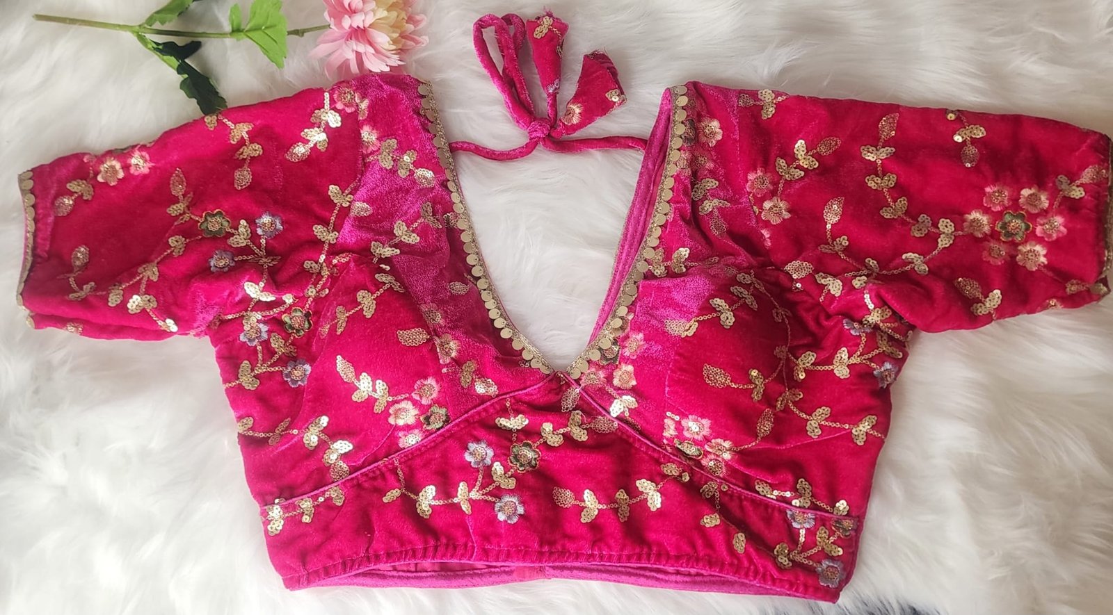 Hot Pink Velvet Blouse