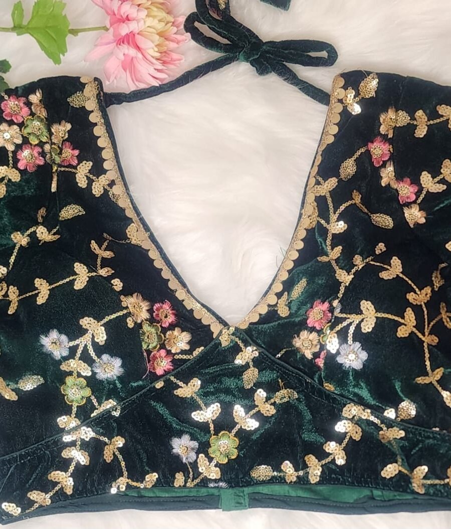 Bottle Green Velvet Blouse