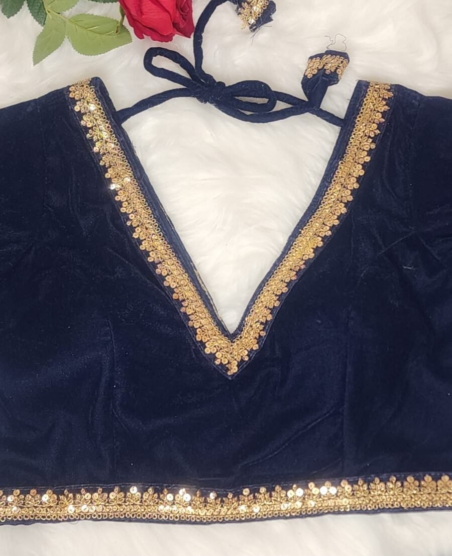 Dark Blue Velvet Blouse