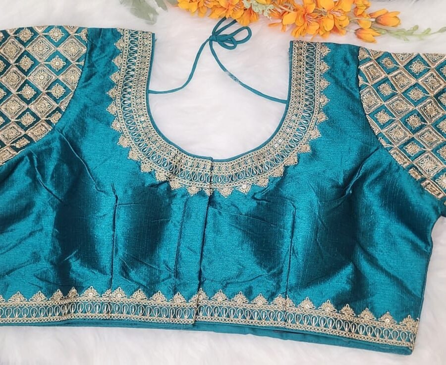 Turquoise Blue Plus Size Silk Blouse