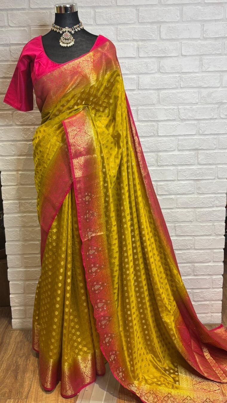 Lime Green Banarasi Silk Saree