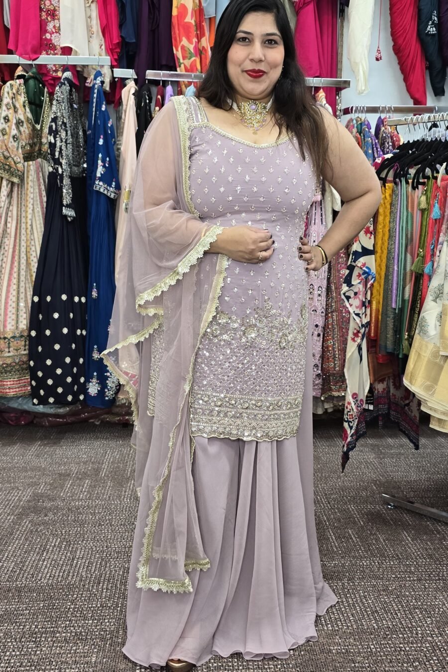 Lilac Georgette Sharara Set