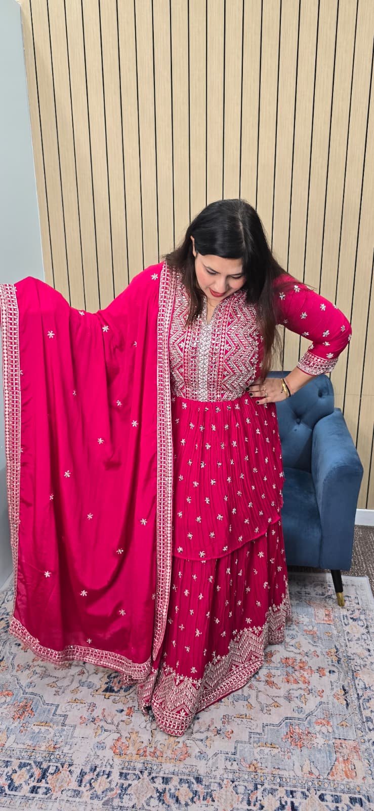 Hot Pink Indowestern Lehenga - Image 3