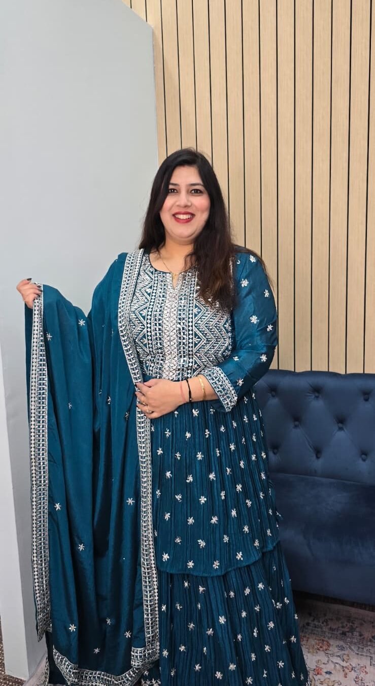 Sea Blue Indowestern Lehenga