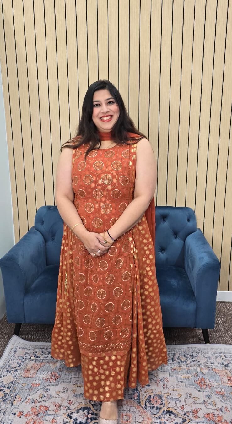 Rust Indowestern Gown with Adjustable Side Dories