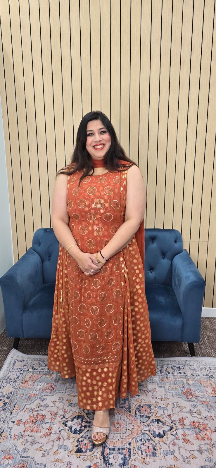 Rust Indowestern Gown with Adjustable Side Dories