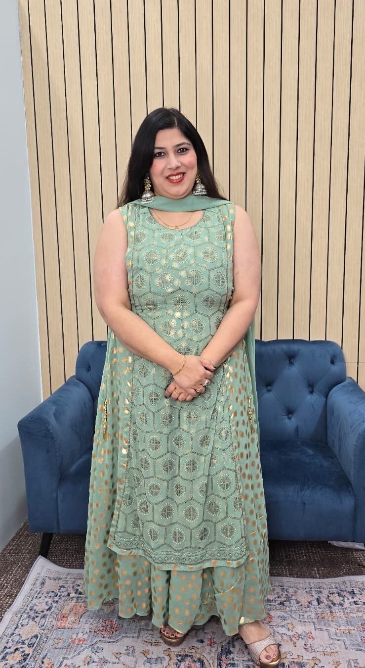 Pista Green Indowestern Gown with Adjustable Dories