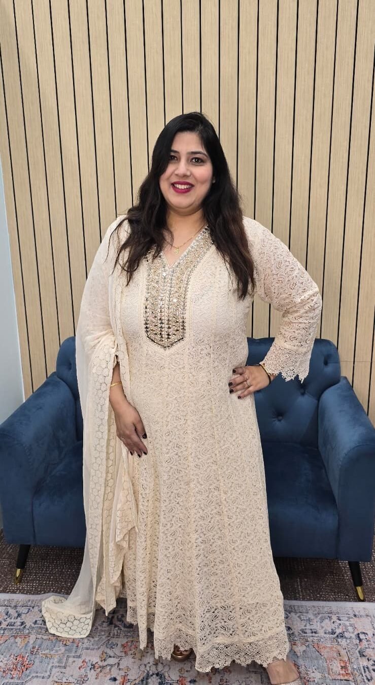 Ivory Anarkali Net work Suit