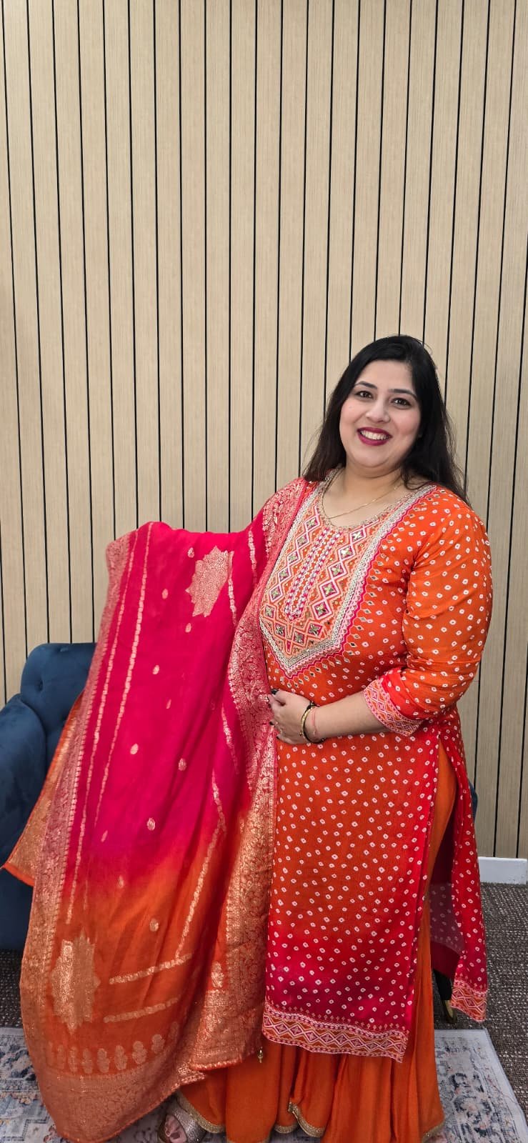 Orange Chinnon Bandhini Sharara Suit - Image 7
