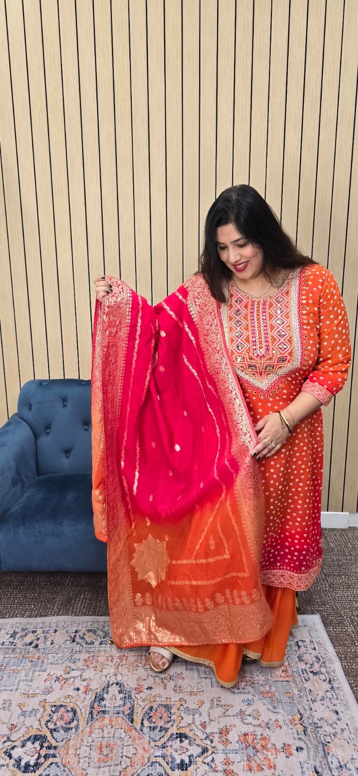 Orange Chinnon Bandhini Sharara Suit - Image 6