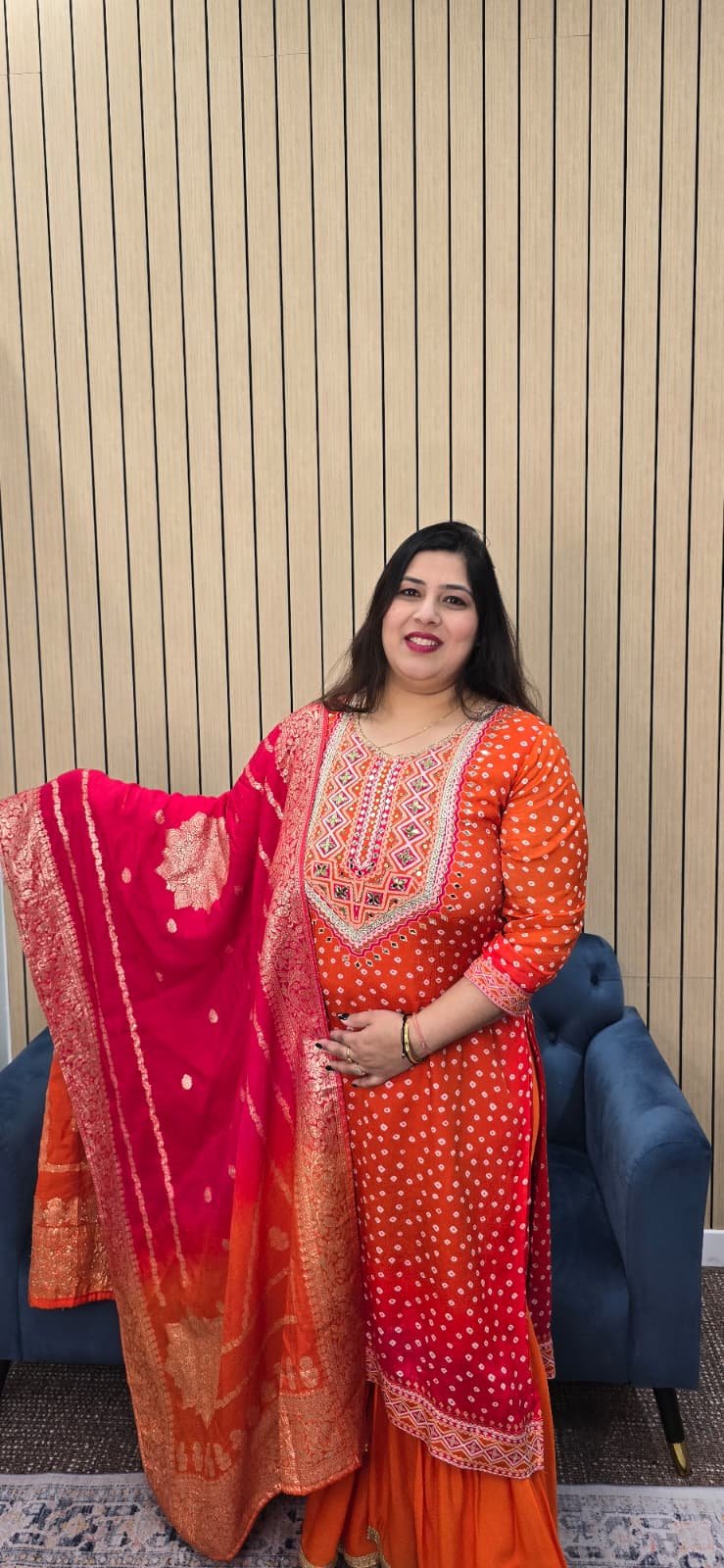 Orange Chinnon Bandhini Sharara Suit - Image 5