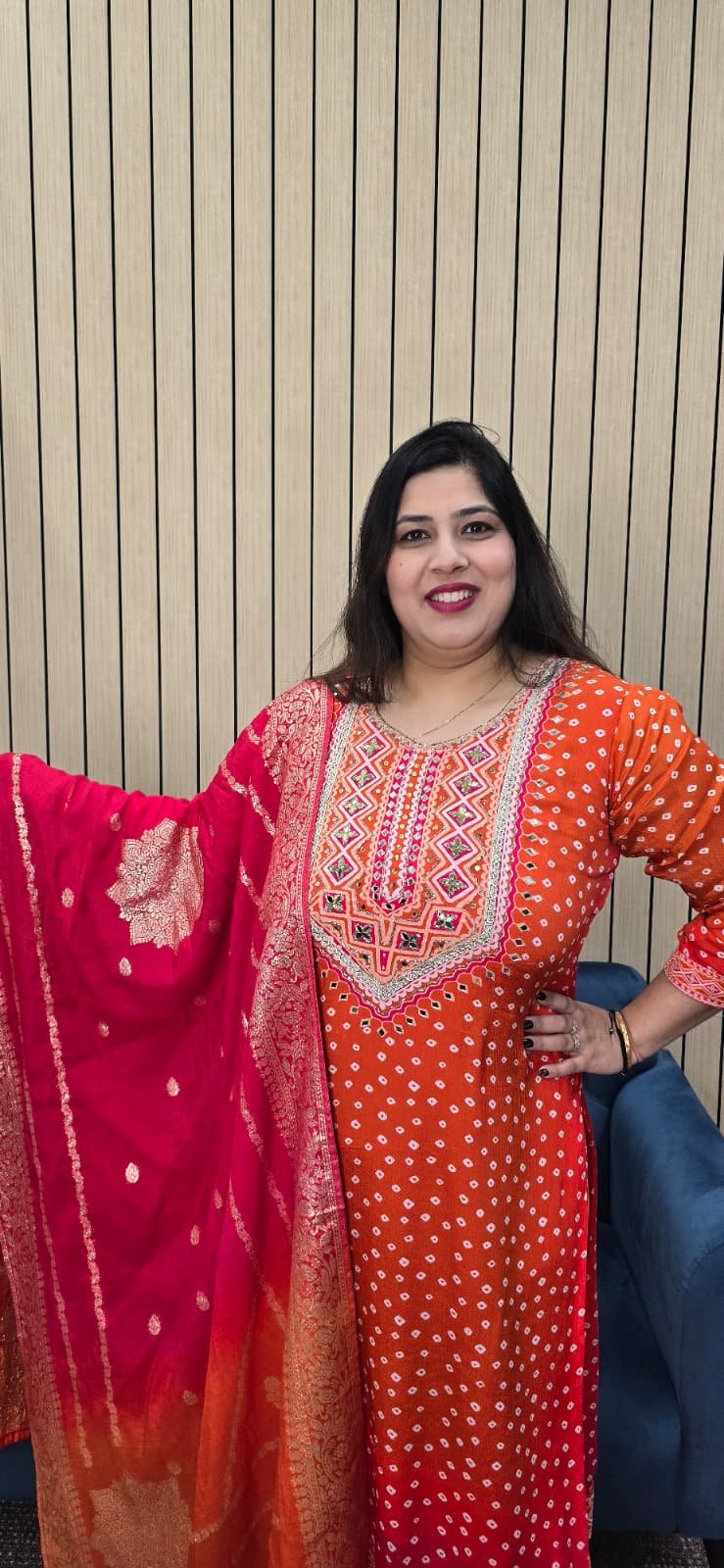 Orange Chinnon Bandhini Sharara Suit - Image 4
