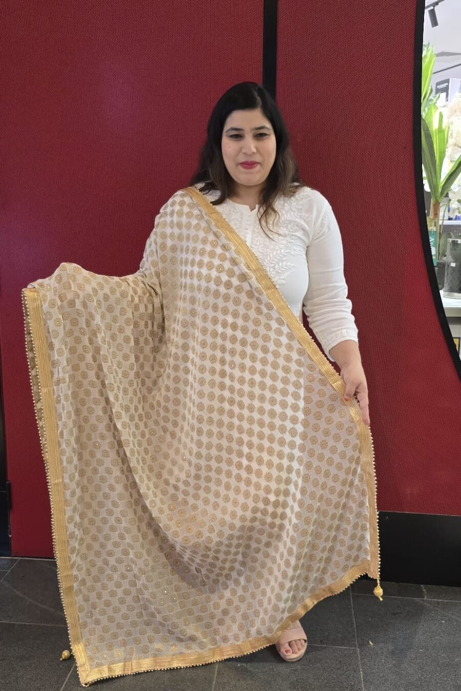 White & Gold Viscose Dupatta