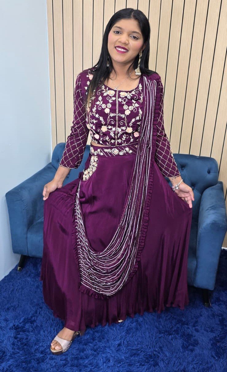 Wine Indowestern Lehenga Set - Image 9