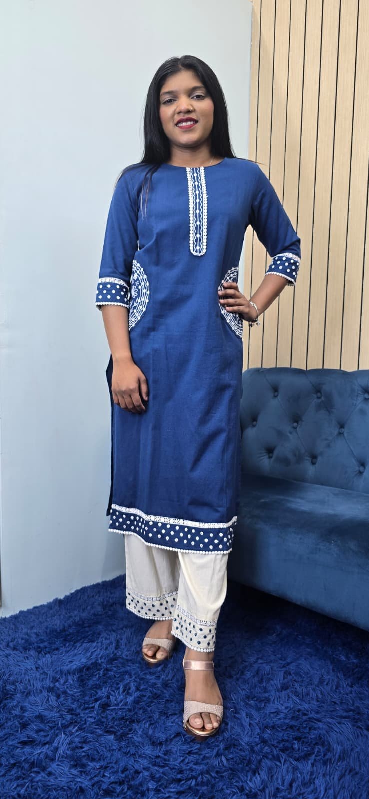 Blue Cotton Kurti Set