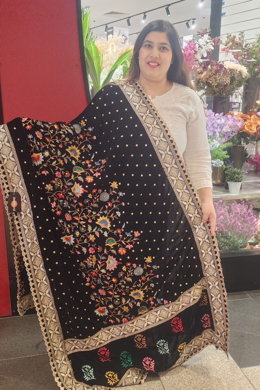 Black Heavy Embroidery Work Dupatta