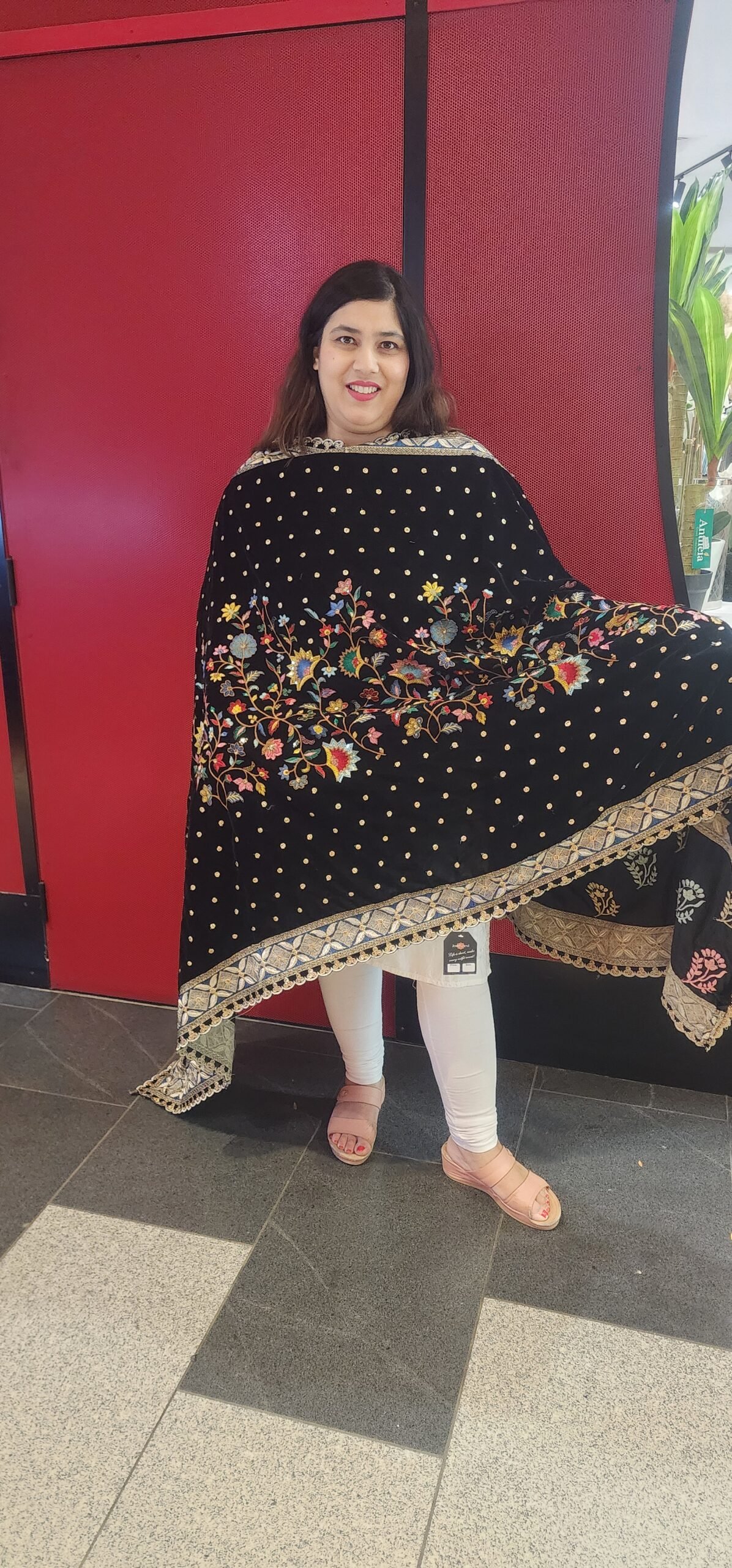 Black Heavy Embroidery Work Dupatta - Image 2
