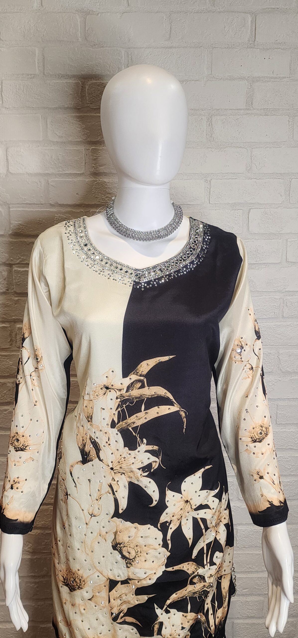 Black & Off White Pure Crepe Sharara Suit - Image 2