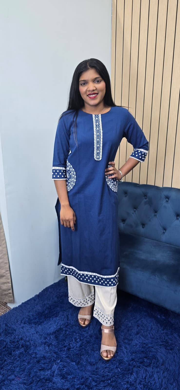 Blue Cotton Kurti Set - Image 3