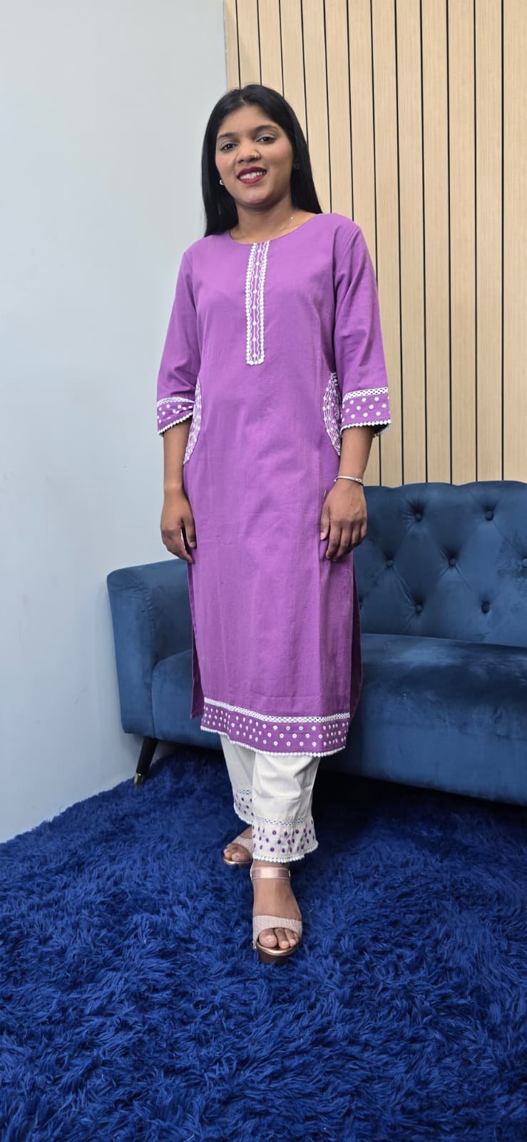 Purple Pink Cotton Kurti Set - Image 7