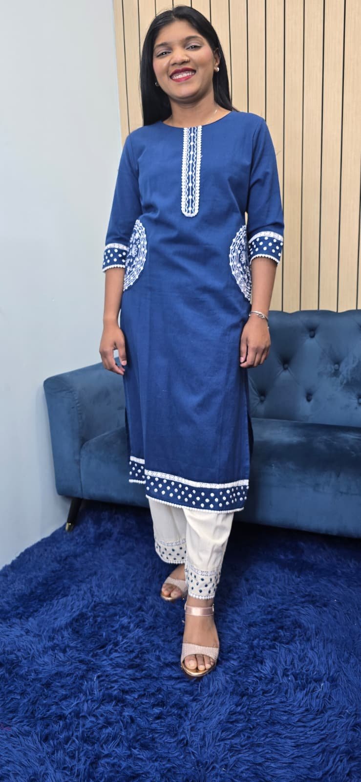 Blue Cotton Kurti Set - Image 8