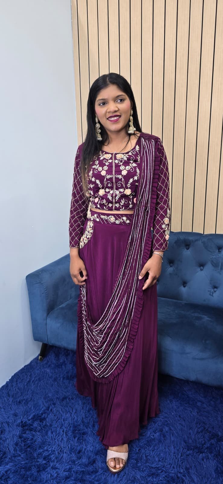 Wine Indowestern Lehenga Set - Image 7