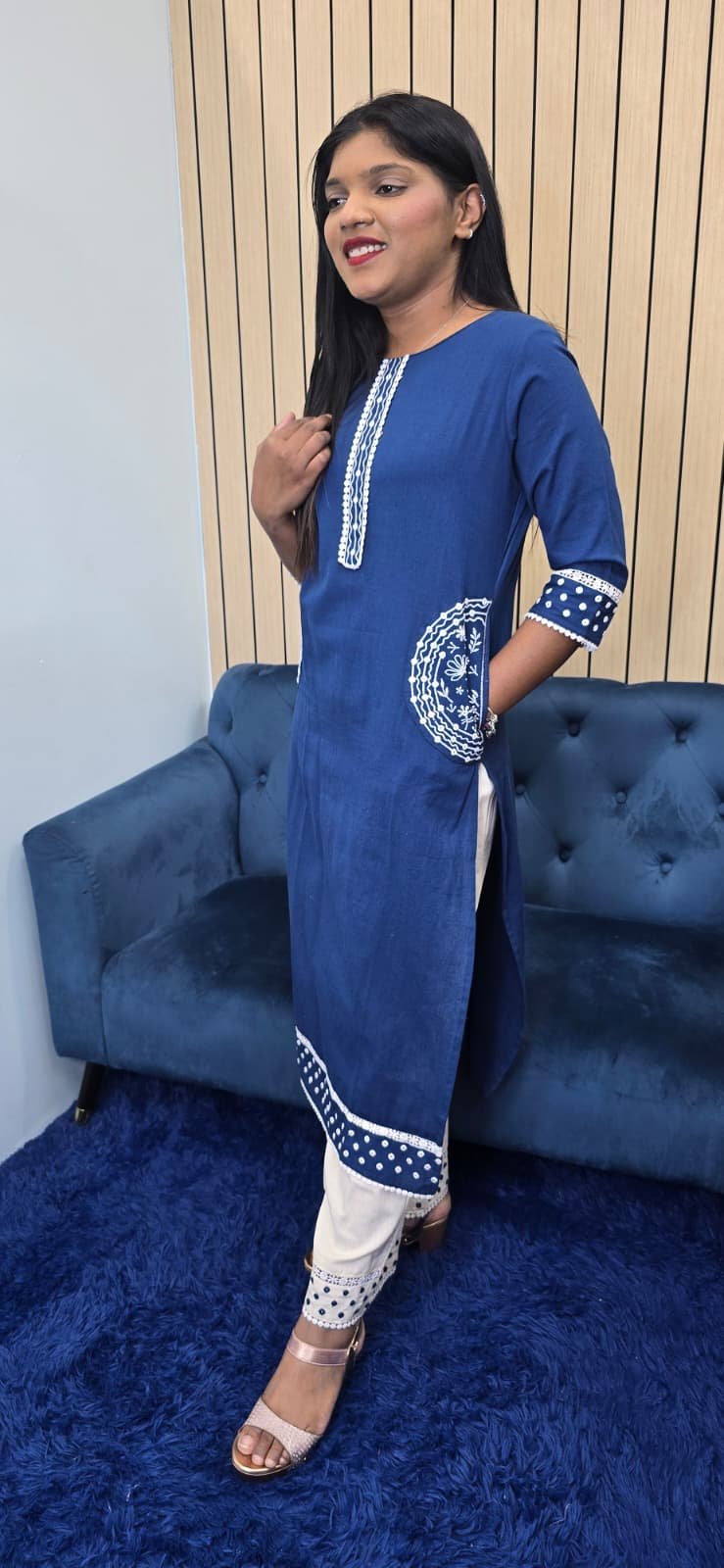 Blue Cotton Kurti Set - Image 7