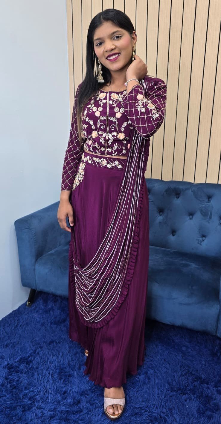 Wine Indowestern Lehenga Set - Image 6